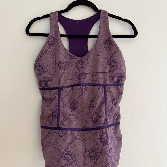 LULULEMON 10 Women's Purple Peacock Print Athletic Bra Tank No pads - Picture 9 of 10